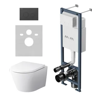 Комплект унитаза с инсталляцией AM.PM Sense IS110138.741701 с сиденьем Микролифт и черной клавишей смыва